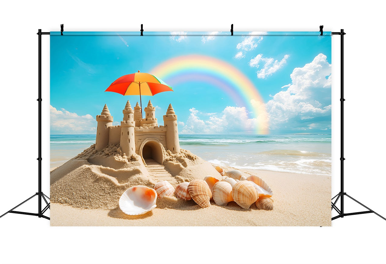 Toile de fond de Plage Été Château de Sable Arc-en-Ciel Coquillage ZXY3-13