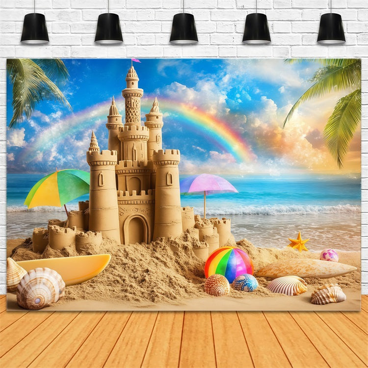 Toile de fond de Plage Été Château Tropical Arc-en-Ciel ZXY3-14