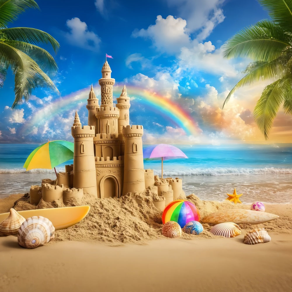 Toile de fond de Plage Été Château Tropical Arc-en-Ciel ZXY3-14