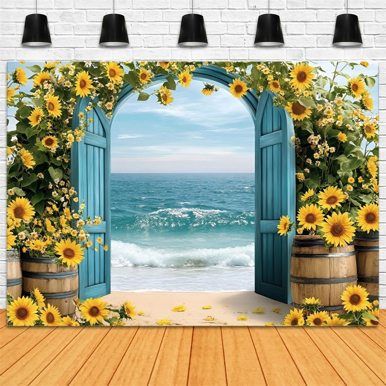 Toile de fond de Plage Été Tournesol Arche Bord de Mer ZXY3-17