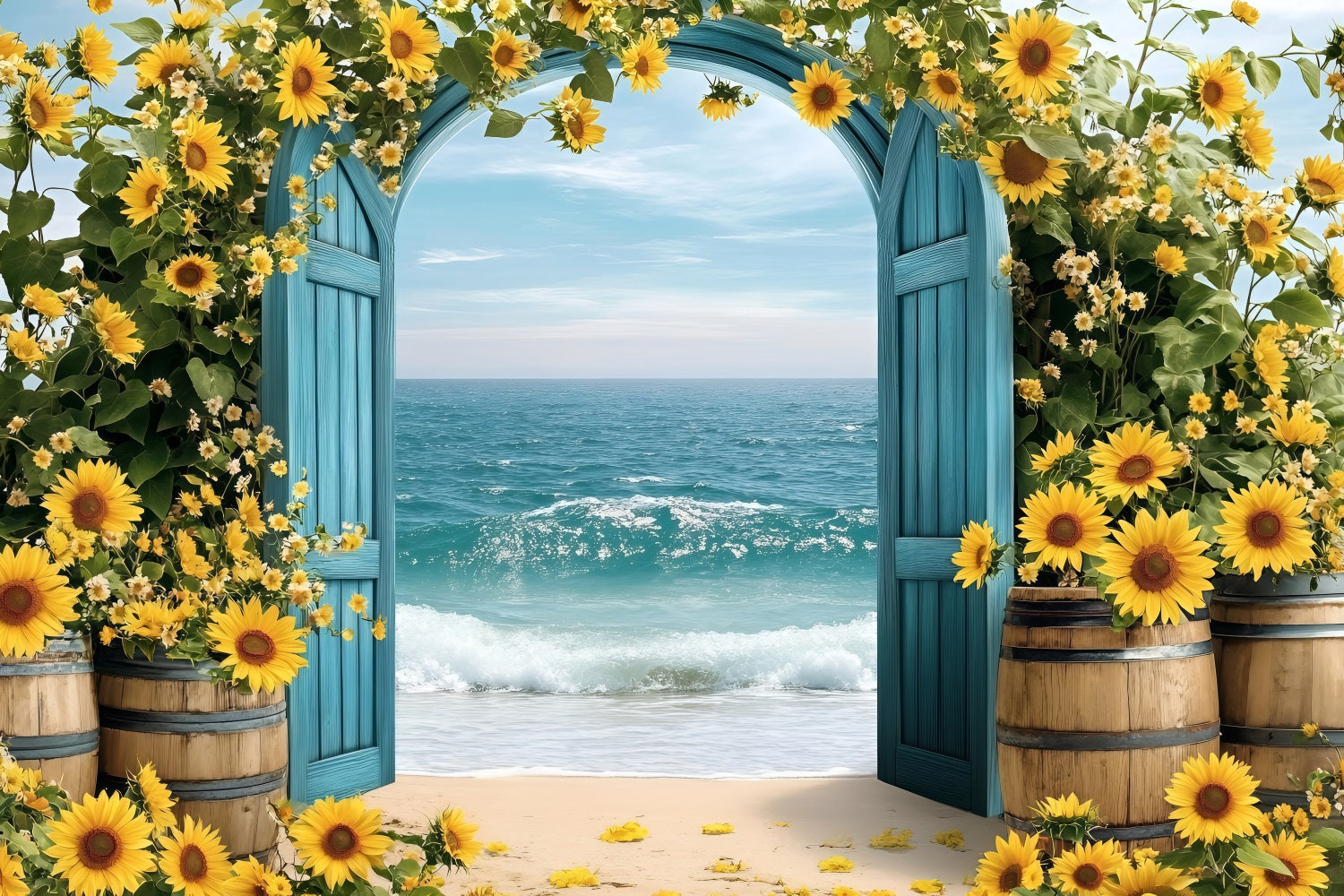 Toile de fond de Plage Été Tournesol Arche Bord de Mer ZXY3-17