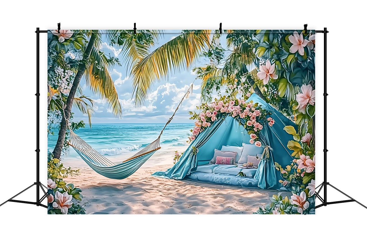 Toile de fond de Plage Été Tente Palmier Hamac ZXY3-19