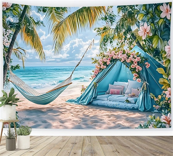 Toile de fond de Plage Été Tente Palmier Hamac ZXY3-19