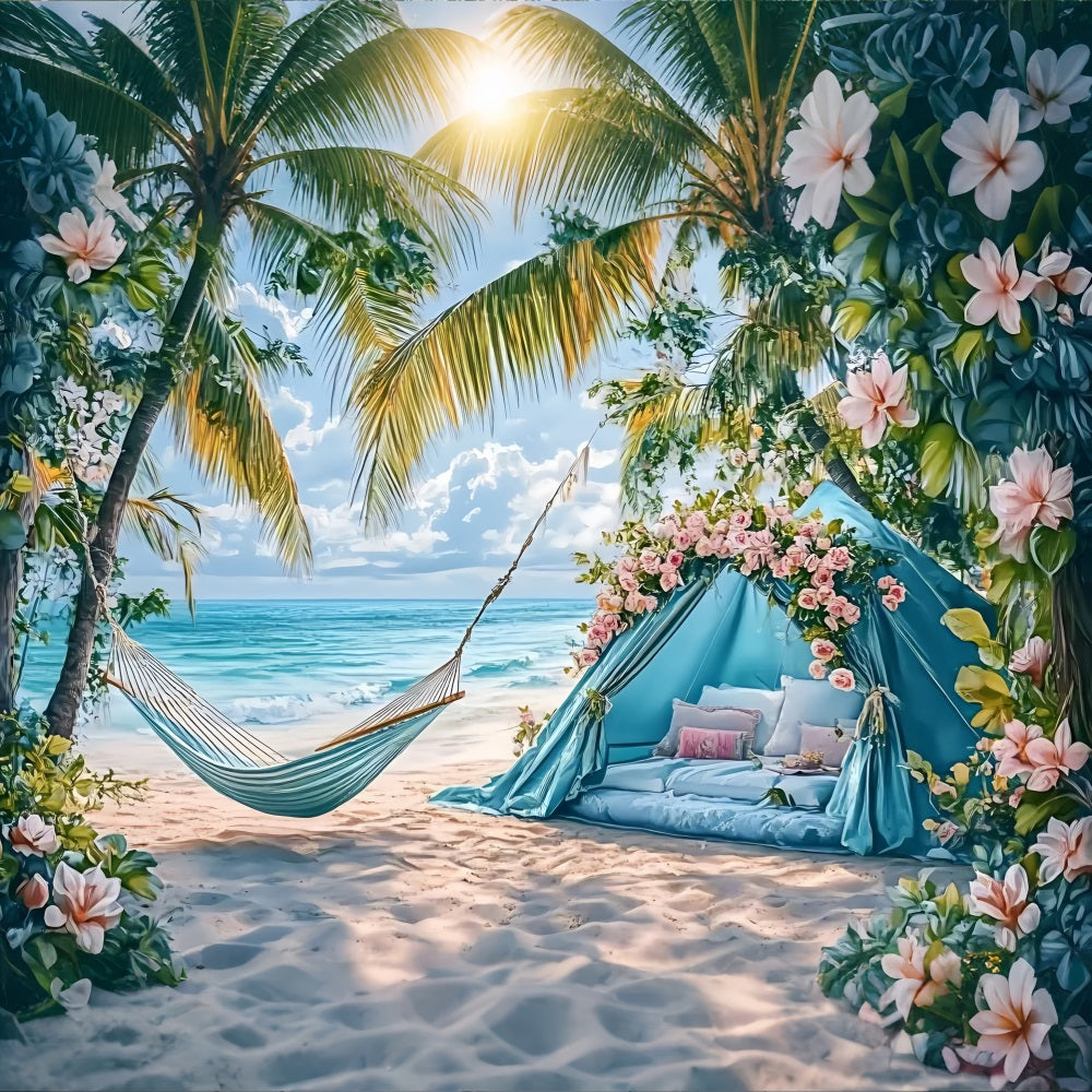 Toile de fond de Plage Été Tente Palmier Hamac ZXY3-19