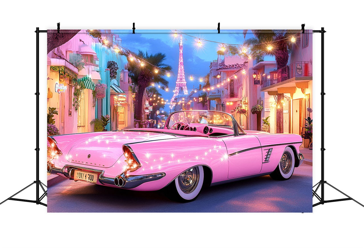 Toile de fond Été Voiture Rose Tour Eiffel Lumières ZXY3-20