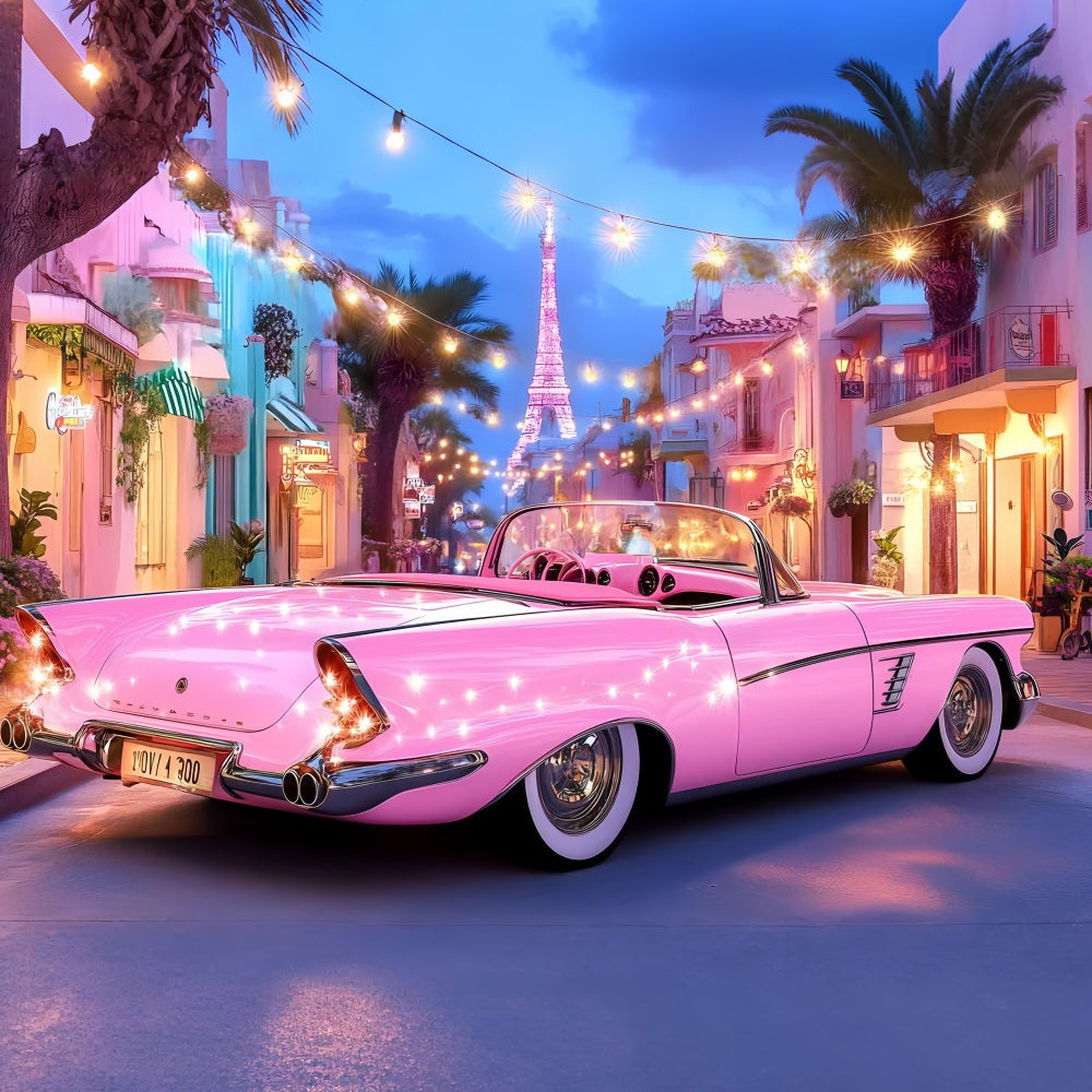Toile de fond Été Voiture Rose Tour Eiffel Lumières ZXY3-20