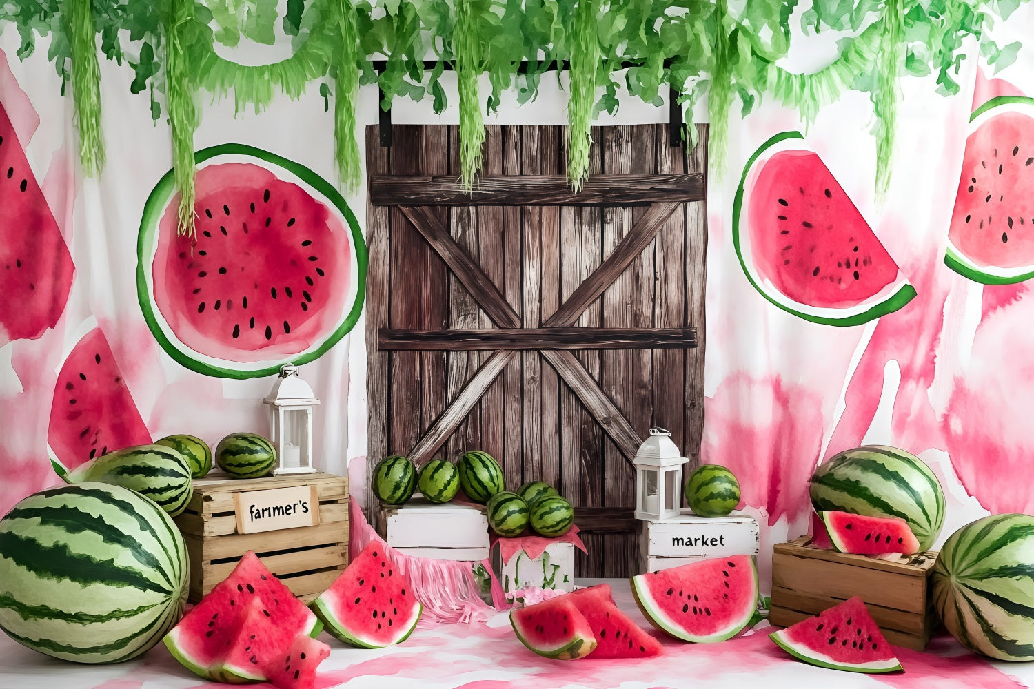 Toile de fond Été Pastèque Grange Rustique ZXY3-22