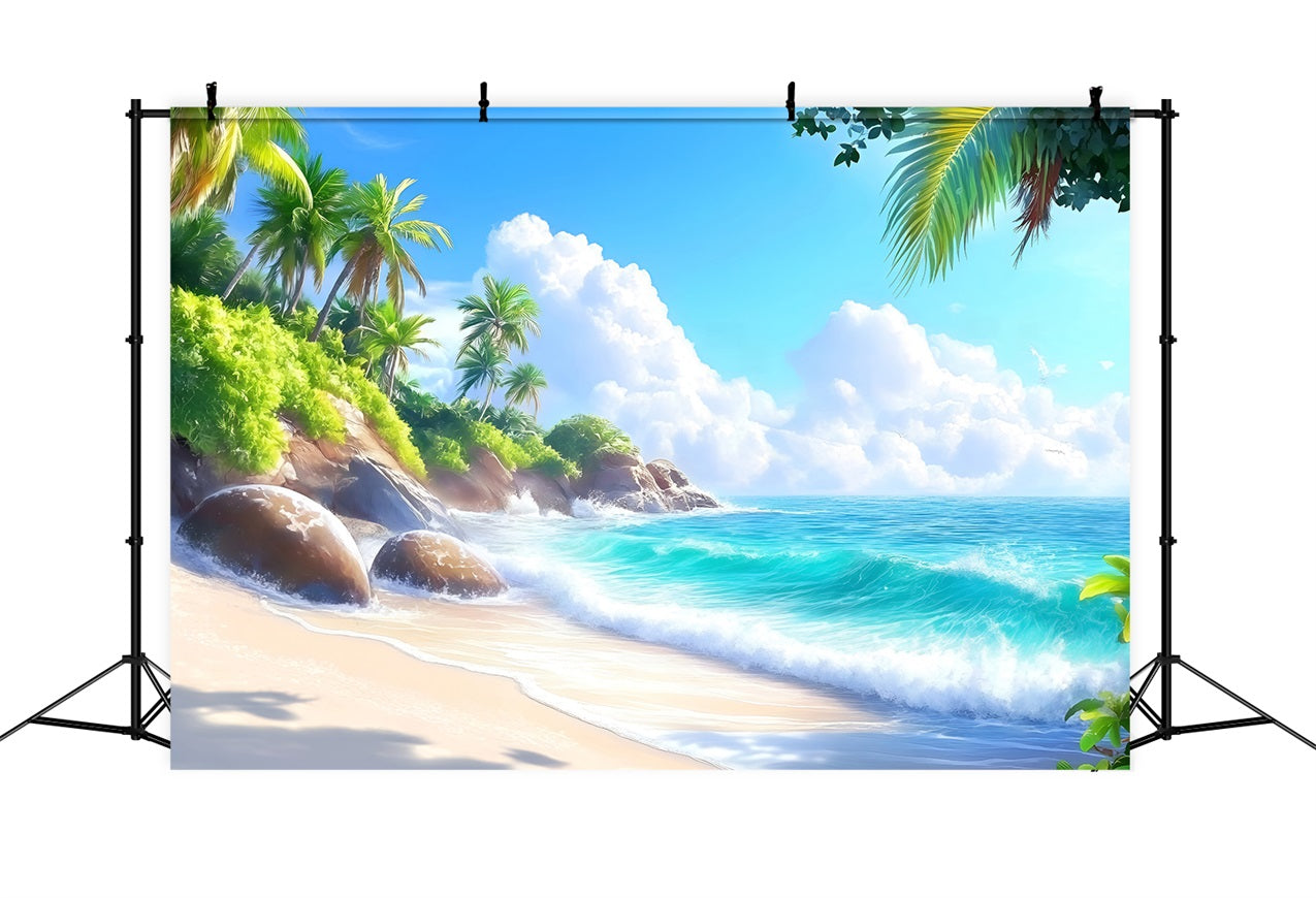 Toile de fond de Plage Été Ciel Bleu Rochers ZXY3-24