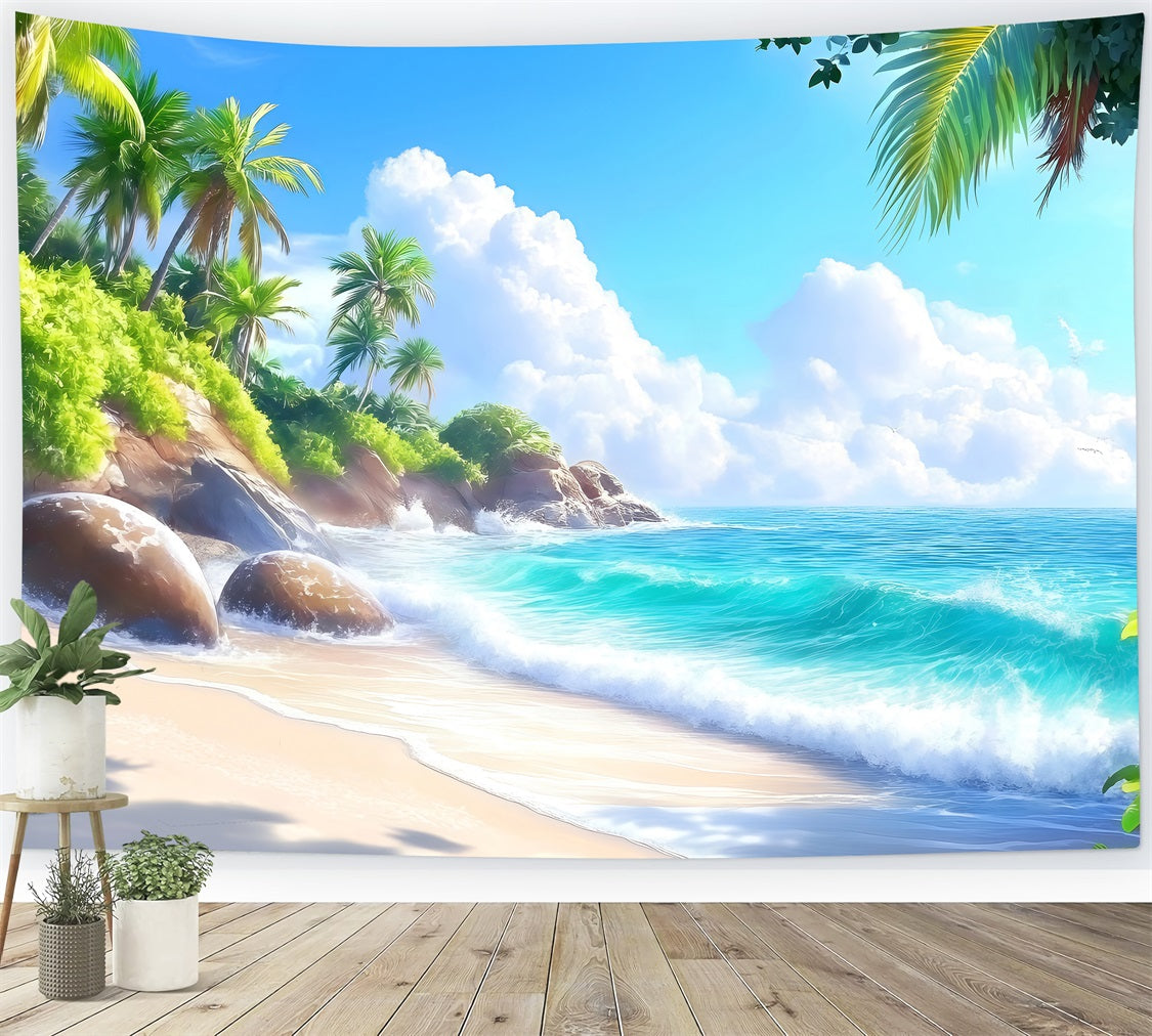Toile de fond de Plage Été Ciel Bleu Rochers ZXY3-24