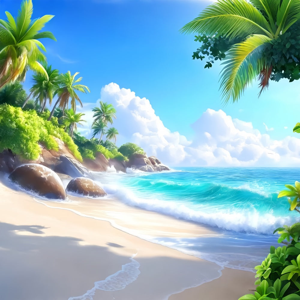 Toile de fond de Plage Été Ciel Bleu Rochers ZXY3-24