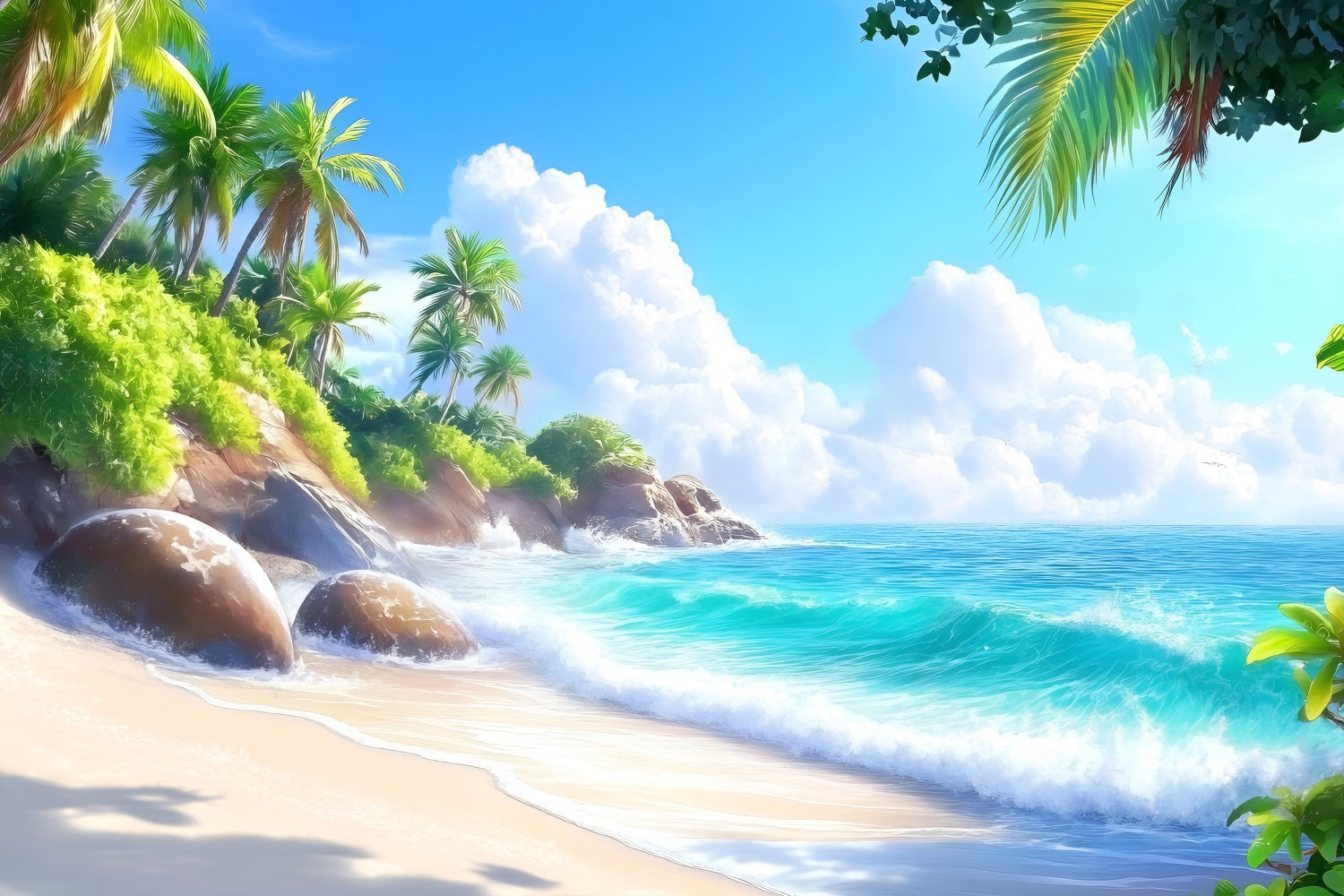 Toile de fond de Plage Été Ciel Bleu Rochers ZXY3-24