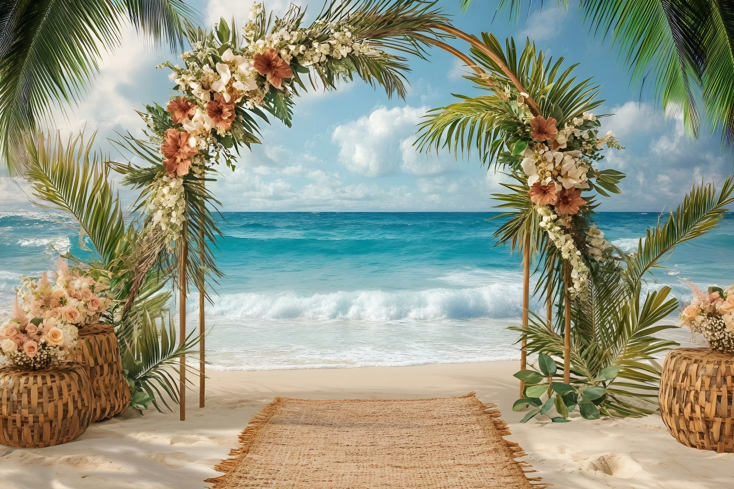 Toile de fond de Plage Été Mariage Arche Florale ZXY3-25