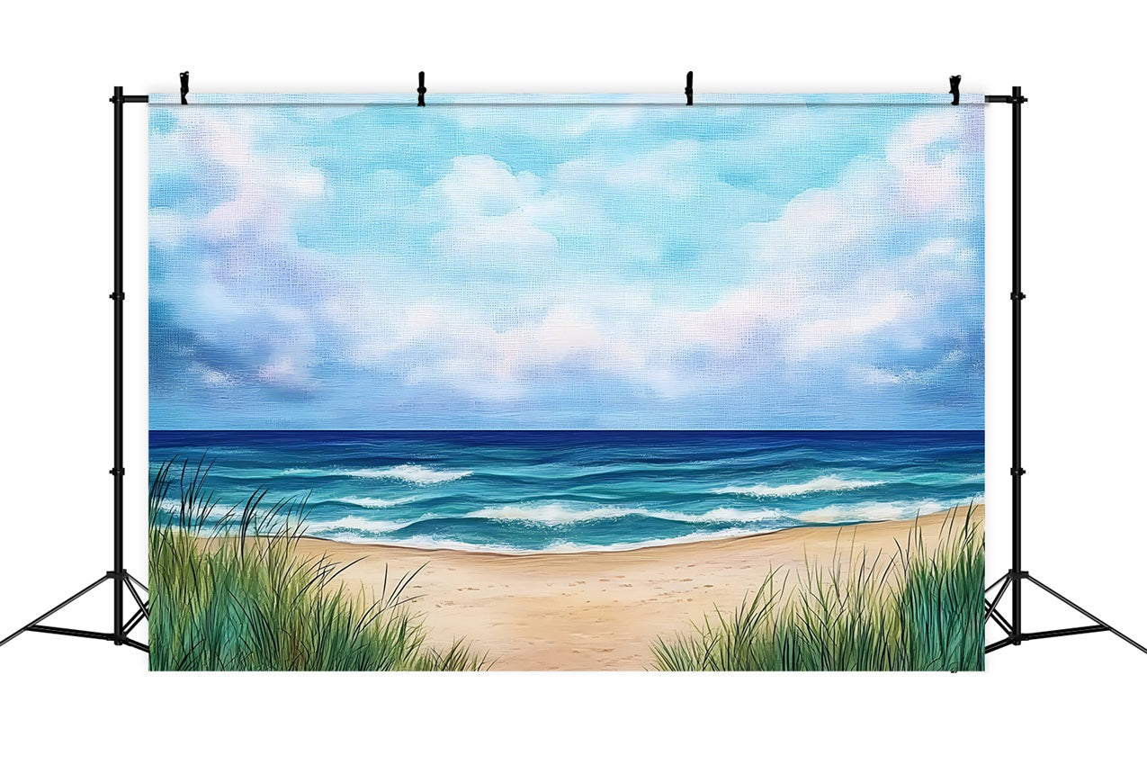 Toile de fond de Plage Été Scène Océan Peint Horizon ZXY3-27