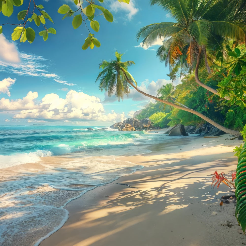 Toile de fond de Plage Été Palmier Rivage Sableux ZXY3-29