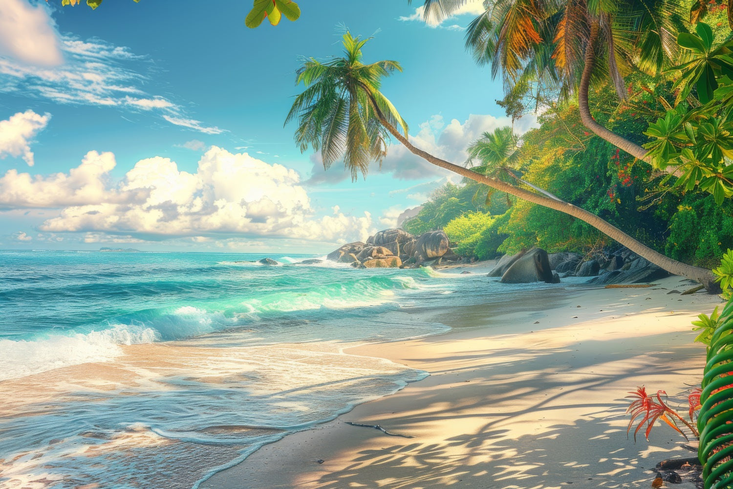 Toile de fond de Plage Été Palmier Rivage Sableux ZXY3-29