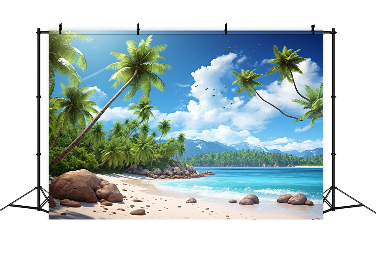 Toile de fond de Plage Été Ciel Bleu Île Palmier ZXY3-30