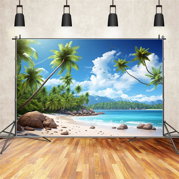 Toile de fond de Plage Été Ciel Bleu Île Palmier ZXY3-30