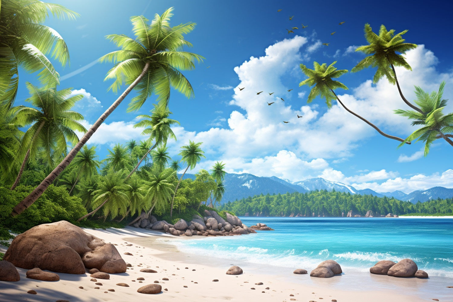 Toile de fond de Plage Été Ciel Bleu Île Palmier ZXY3-30
