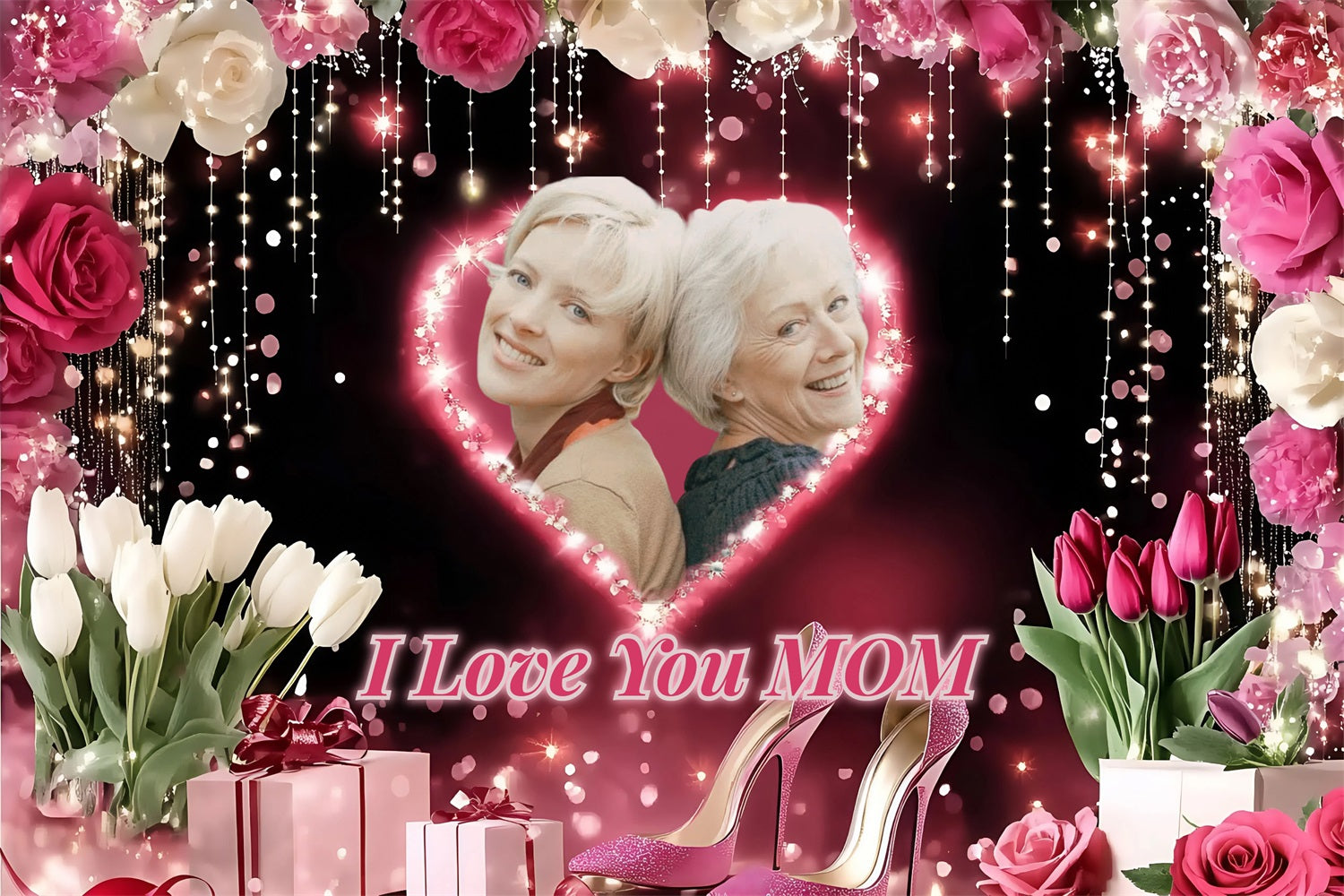 Toile de fond Fête des Mères Cœurs Brillants Amour Personnalisée ZXY3-4