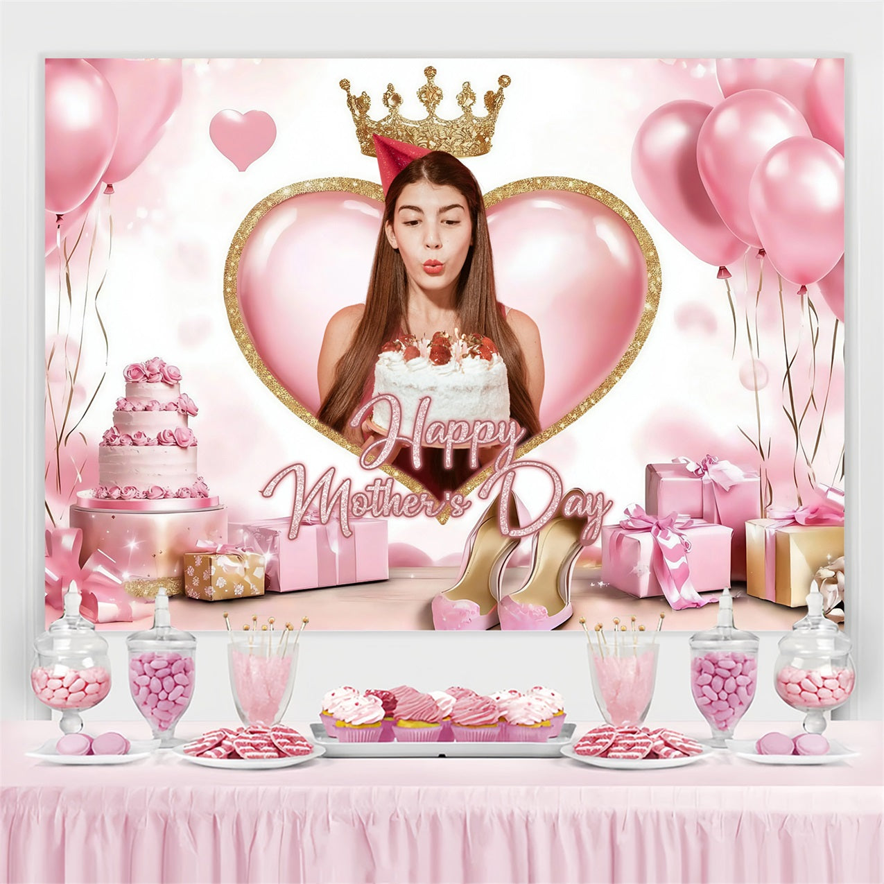 Toile de fond Fête des Mères Ballons Gâteau Couronne Personnalisée ZXY3-5