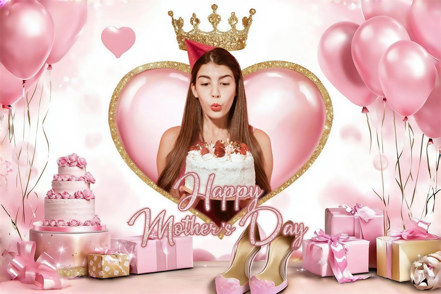 Toile de fond Fête des Mères Ballons Gâteau Couronne Personnalisée ZXY3-5