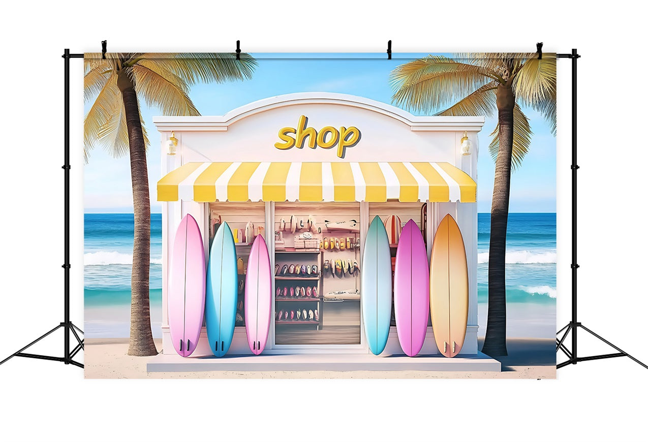 Toile de fond de Plage Été Rayures Jaunes Planche de Surf ZXY3-8