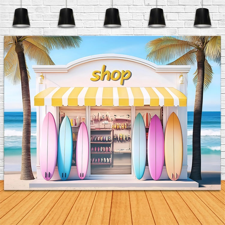 Toile de fond de Plage Été Rayures Jaunes Planche de Surf ZXY3-8