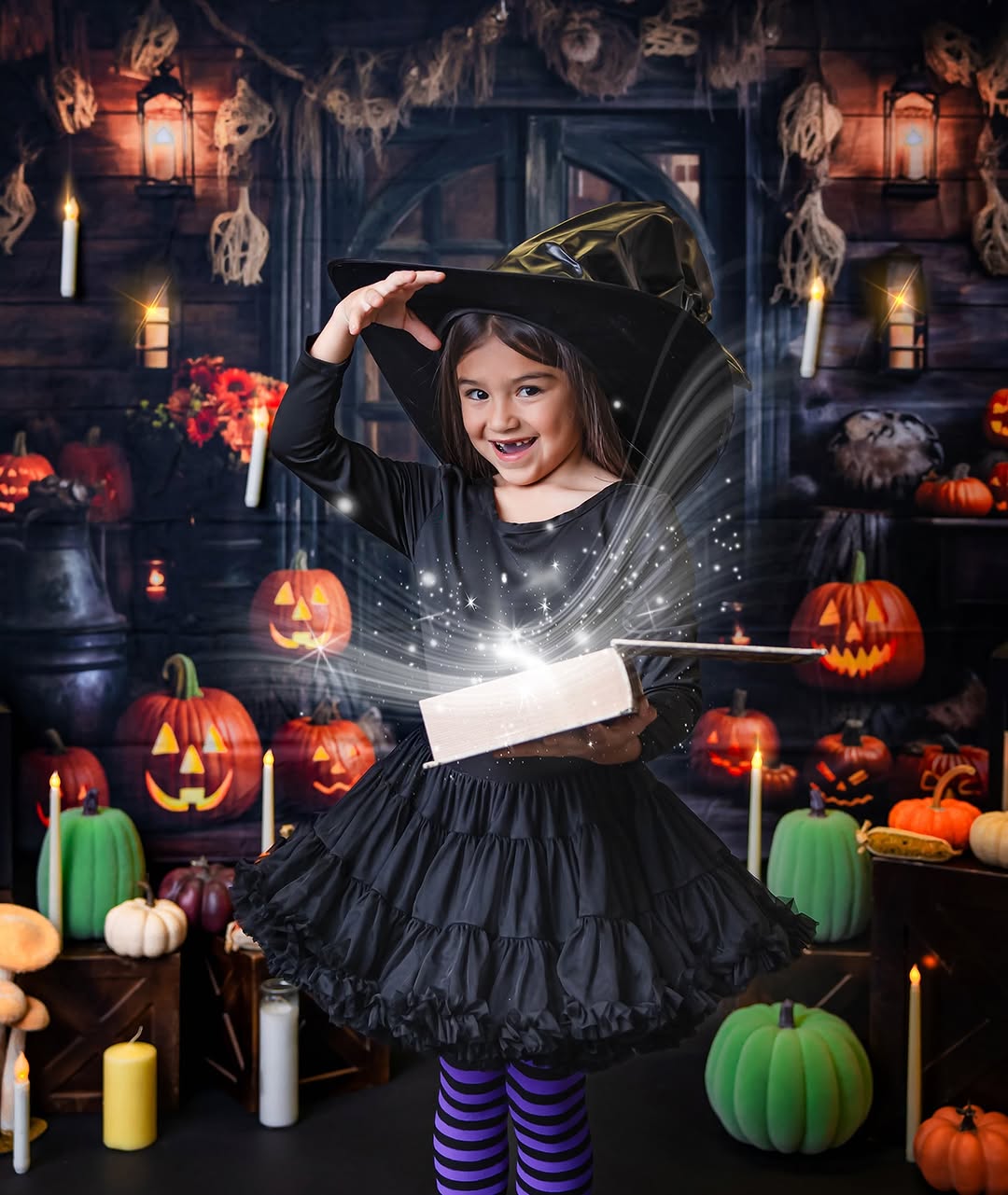 Toile de Fond de Citrouilles de Maison en Bois d'Halloween RR7-99