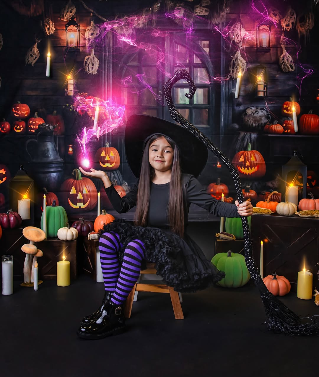 Toile de Fond de Citrouilles de Maison en Bois d'Halloween RR7-99