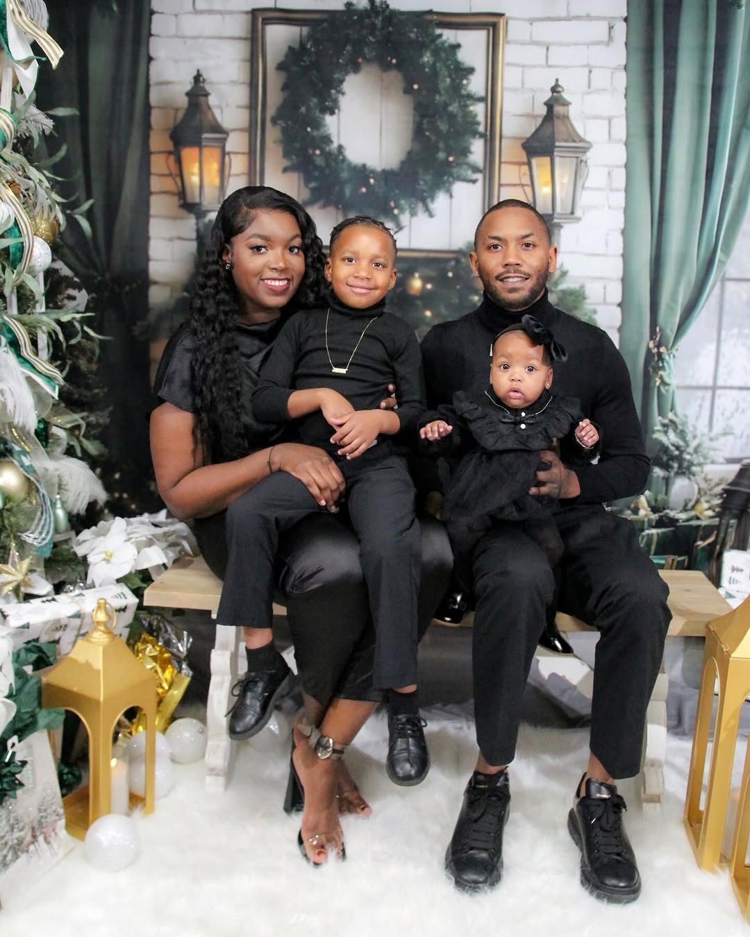 Toile de fond Fenêtre Cheminée Sapins de Noël RR8-120