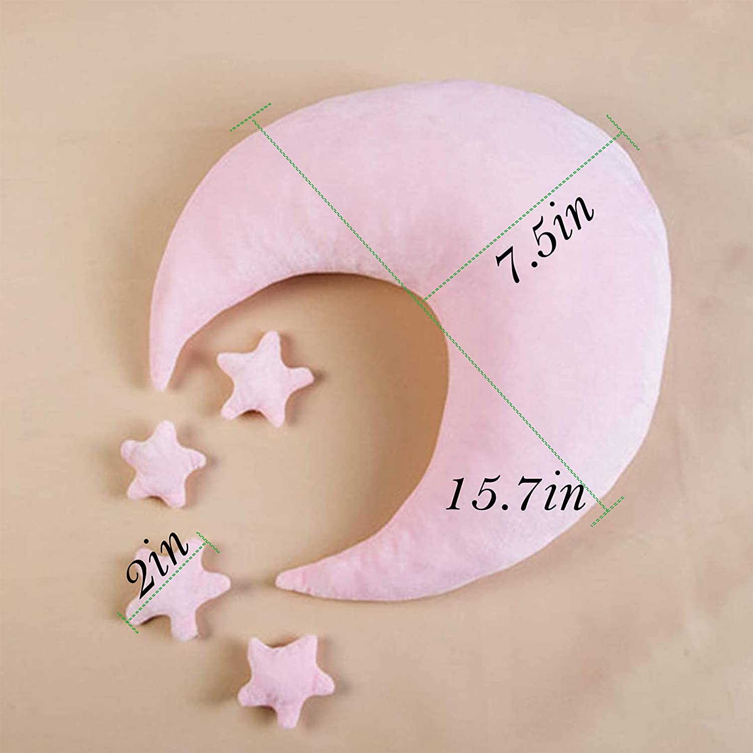 1+4pcs Nouveau-né Bébé Photographie Accessoire Toile de Fond Croissant de Lune Étoile en Peluche Oreiller Ensemble