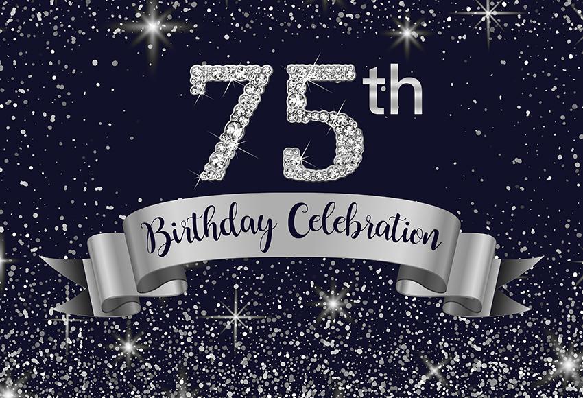 Navy Blue and Silver 60th 75th Birthday Backdrop Banner