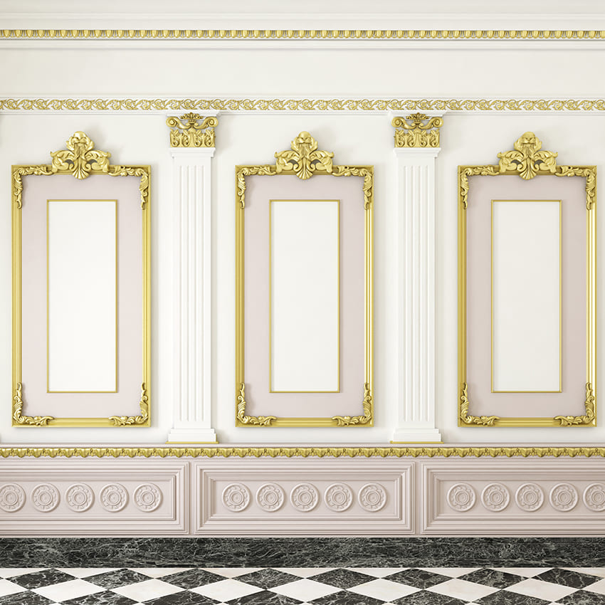 Fondo de pared Majestic Interior blanco y dorado D1008