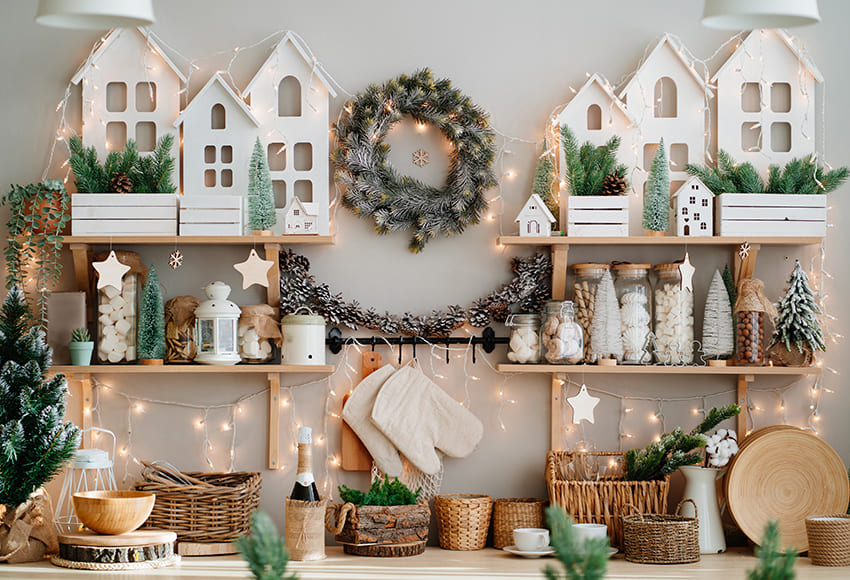 Christmas Kitchen Decoration Backdrop for Photo Booth