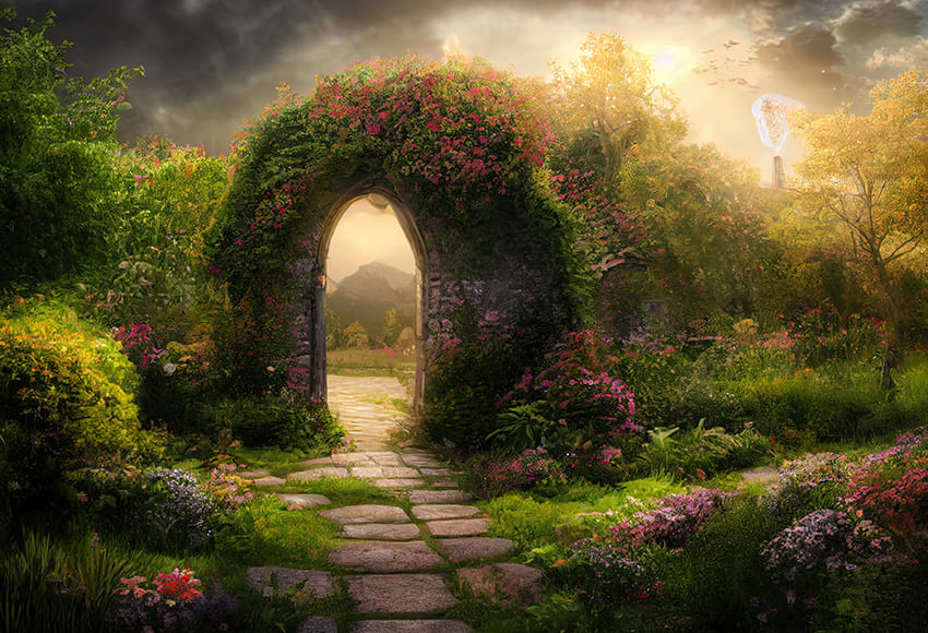 Spring Magic Flower Arch Garden Backdrop