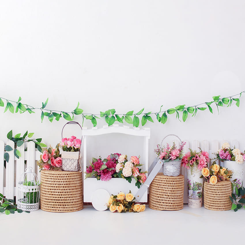 Fond de mur Blanc de Jardin de Fleurs de Printemps D1070