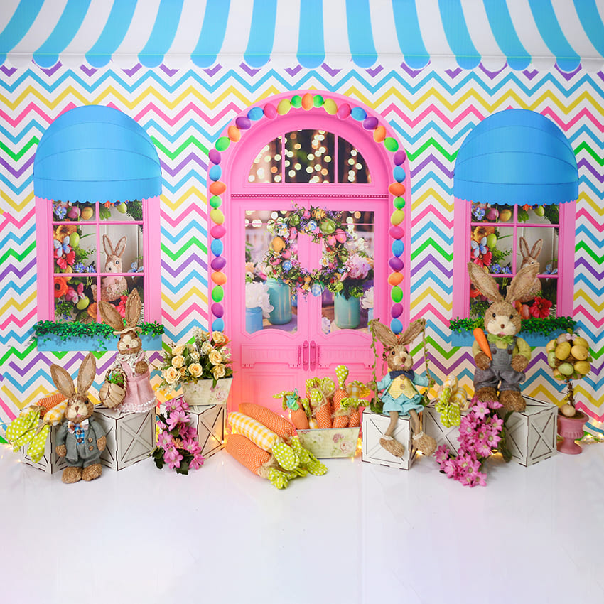 Fond de Photo de Lapin de magasin de Pâques Coloré D1076