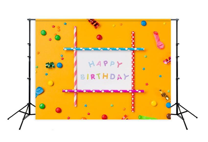 Happy Birthday Decorations Yellow Backdrop for Photo Booth D311