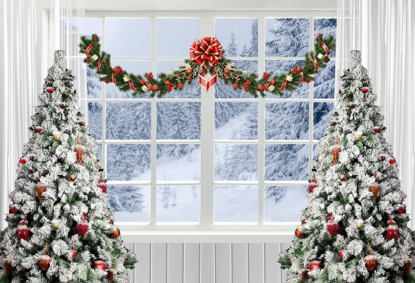 Christmas Winter Snow Scene Window Photo Shoot Backdrop