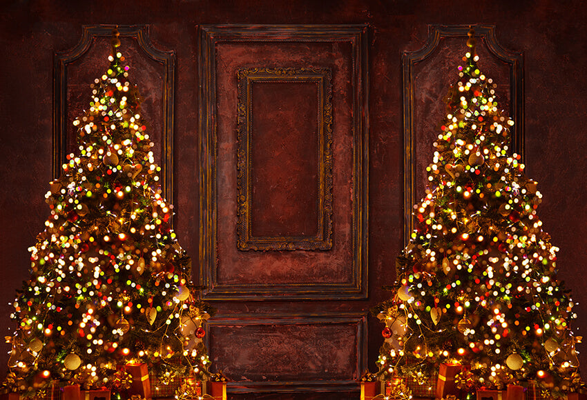Retro Christmas Wall Trees Photography Backdrop