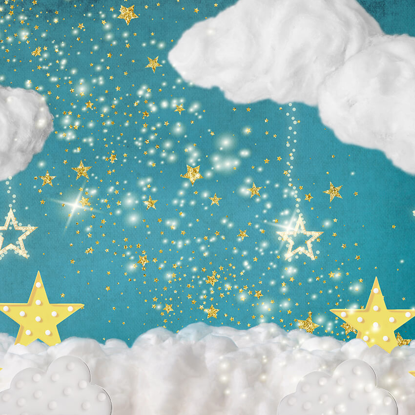 Twinkling Étoiles nuages anniversaire dessin animé toile de fond