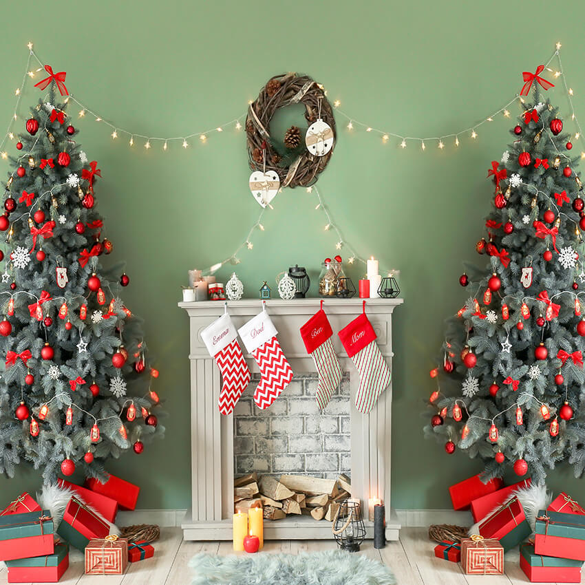Chaussettes Cheminée Arbre de Noël Décoration Toile de Fond D938