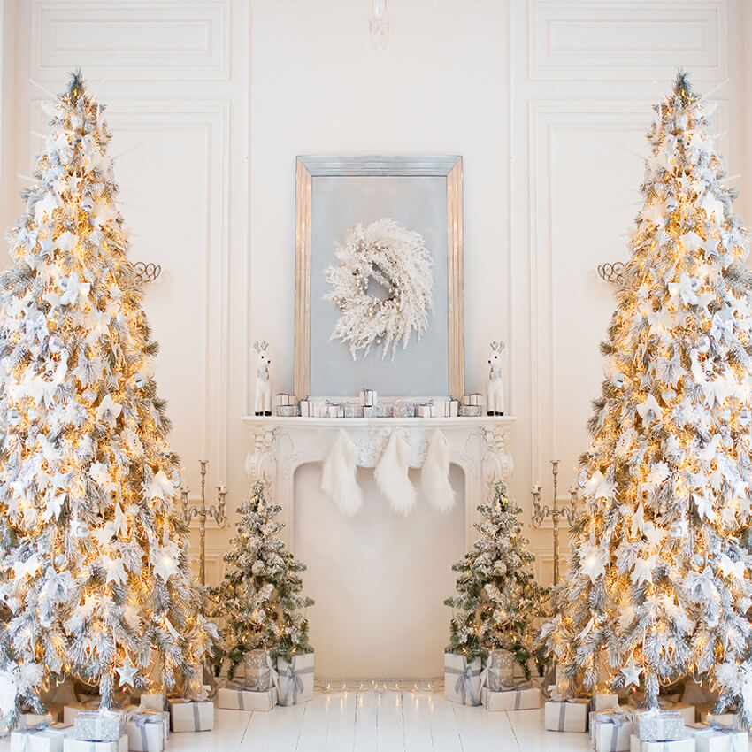Décoré maison arbre de Noël cadeaux toile de fond D939