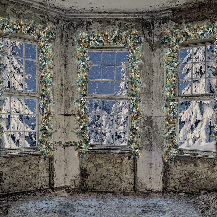 À l'extérieur du château hiver neige arbre toile de fond D951