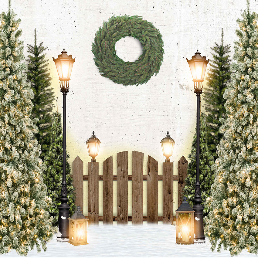 Lumières de clôture en bois Toile de fond d'arbre de Noël D968 –