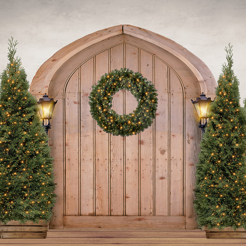 Toile de fond de sapin de Noël de porte vintage D969