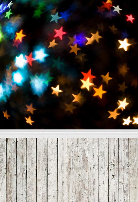 Bokeh Stars Wood Floor Photography Backdrops for Studio F-131