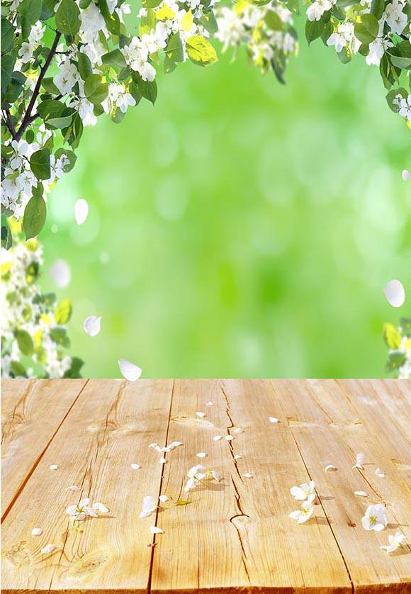 Spring Photography Backdrop White Flowers Green Leaves F-2339
