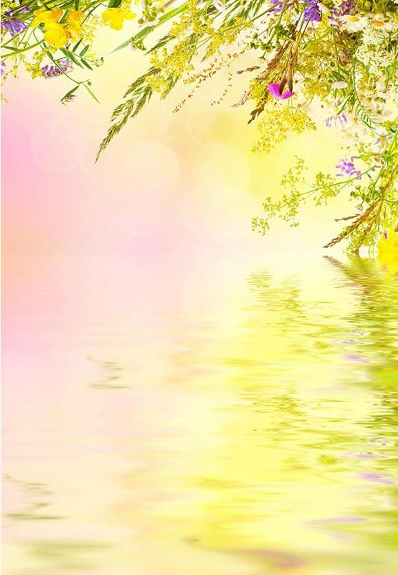 Spring Flowers Reflection in the Water Photography Backdrop F-2345