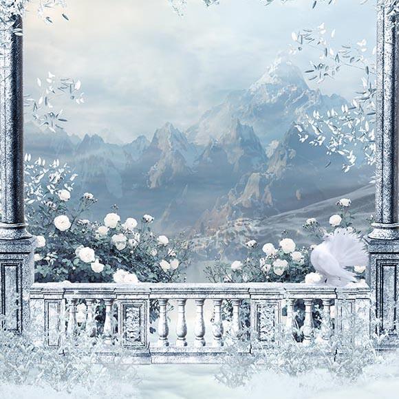 Toile de fond de montagne de fleurs du pays des merveilles pour la photographie G-020